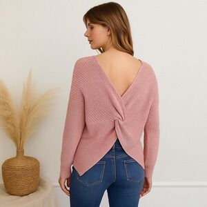 Ivy‎ + Main Mauve Pink Twist Back Sweater Sz L Slouchy Pullover Lightweight Knit